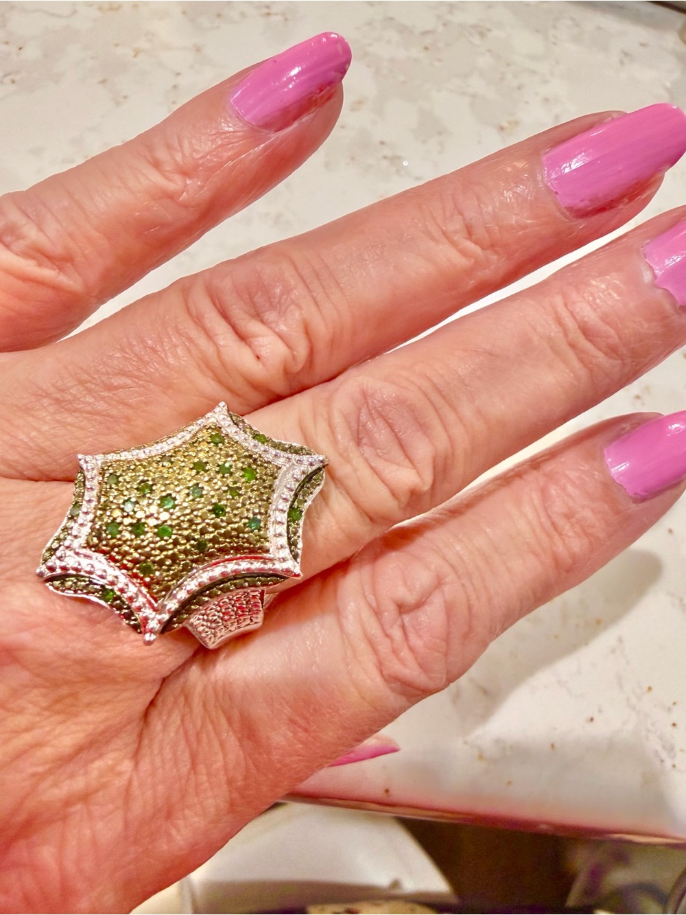 Authentic SJD Samara Jewelry Designs Green Pave Diamond Shield Ring – Size 8.5